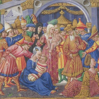 Énée prend la tête des réfugiés pour quitter Troie (Énéide, Riccardiana, Ms492, f°90v)