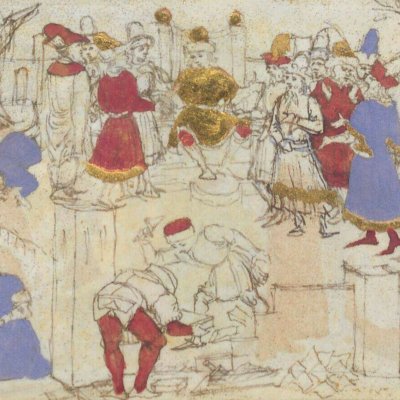 Construction en Crète de la ville de Pergamée (Énéide, Riccardiana, Ms492, f°94v)