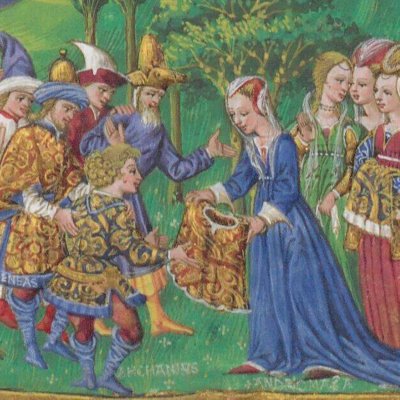 Présents d'Andromaque à Ascagne (Énéide, Riccardiana, Ms492, f°100v)