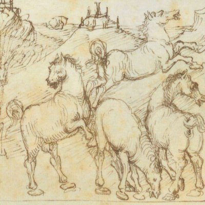 Prodige des quatre chevaux blancs (Énéide, Riccardiana, Ms492, f°101v)
