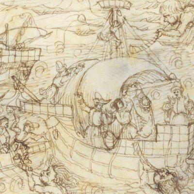The Trojans cross the reefs of Charybdis (Aeneid, Riccardiana, Ms492, f°102r)