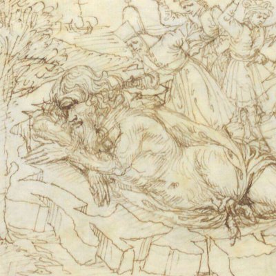 Polyphème éborgné par Ulysse et par ses compagnons (Énéide, Riccardiana, Ms492, f°103v)