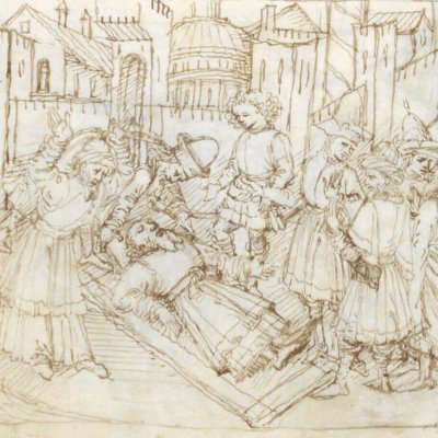 La mort d'Anchise (Énéide, Riccardiana, Ms492, f°104v)