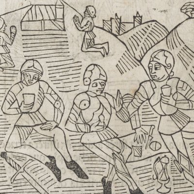 Les Troyens mangent leurs tables (Livre des Énéydes, 1483)