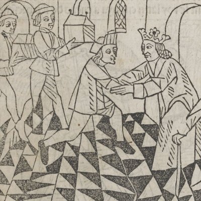 Chaleureux accueil de Latinus (Livre des Énéydes, 1483)