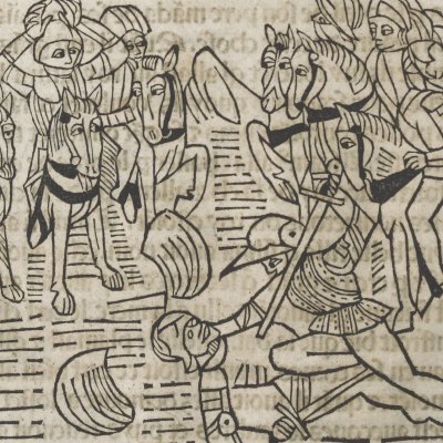 Premier combat des Troyens contre les hommes de Turnus (Livre des Énéydes, 1483)