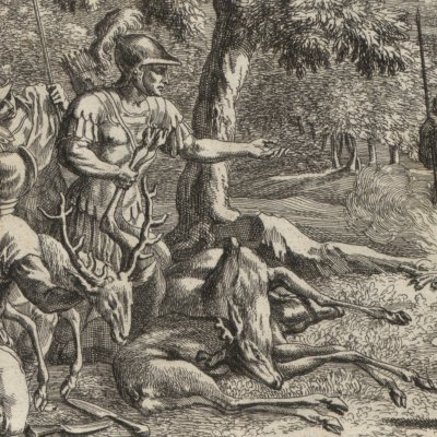 Sur la côte libyenne, Énée et Achate ramènent des cerfs pour un banquet (Erneuertes Gedächtnüs… 1688) - Eimmart