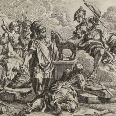 Minerve conseille aux Grecs de construire le cheval de Troie (Erneuertes Gedächtnüs… 1688) - Eimmart