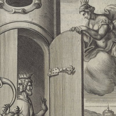 Junon ouvre les portes du temple de Janus (Virgile, Énéide 7, éd. Ogilby 1654, p366) - Cleyn