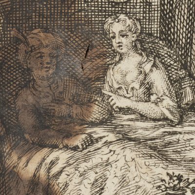 Frontispice du tome 5  (Les mille et une nuit, P. Husson, 1728)
