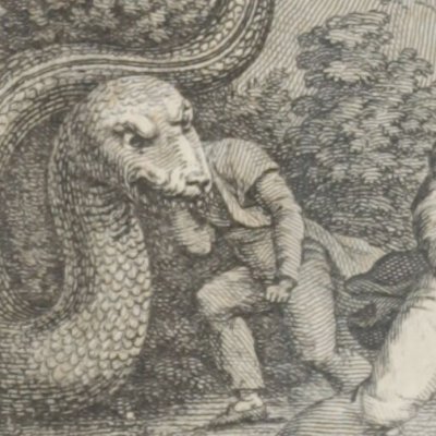 Troisième voyage de Sindbad : un serpent engloutit un de ses compagnons (1001 nuits, éd. Salmon, 1825)