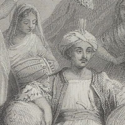 Histoire du 3e calender. Sa toilette par les 40 dames du château (1001 nuits, éd. Janin, 1864)