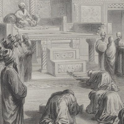 7e voyage de Sindbad. Il remet les présents du roi de Serendib (1001 nuits, éd. Janin, 1864)