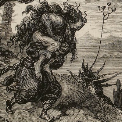 Cinquième voyage. Le vieillard qui voulait se faire porter (Sindbad, Maxwell, 1879) - G. Doré