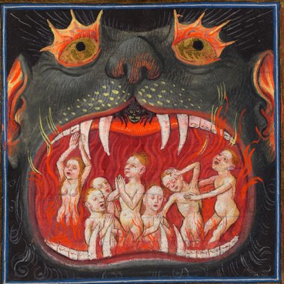 Un agonisant. Flammes du Purgatoire (Livre d'heures de Catherine de Clèves, Liturgie des heures)