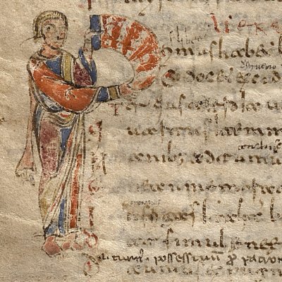 Personnage déroulant un volumen (Virgile de Naples, f44v)