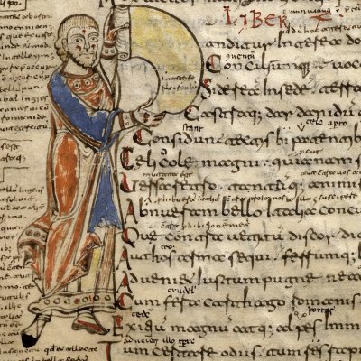 Personnage déroulant un volumen (Virgile de Naples, f143v)