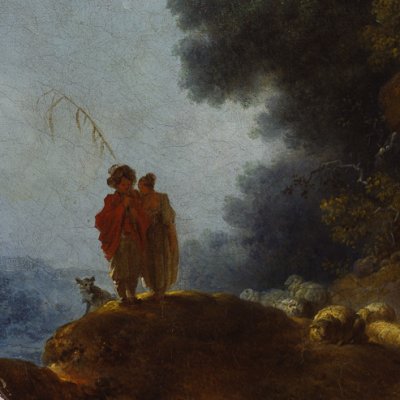 Pâtre jouant de la flûte, bergère l'écoutant - Fragonard
