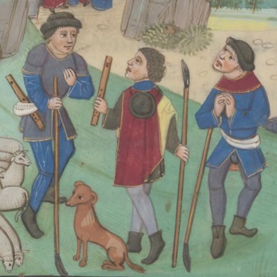 Complainte amoureuse de Damon à Alphésibée (Virgile, Bucoliques 8, La Haye KB 76E21, 1f32r)
