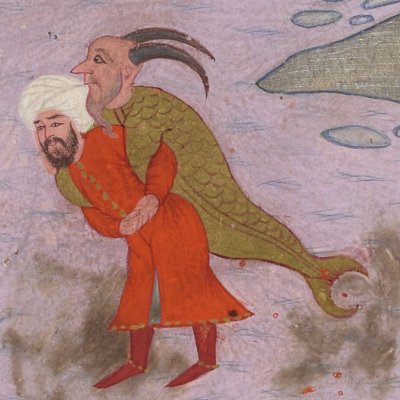Le vieillard de la mer. Le puits abandonné (Matâli' al-sa'âdet, Bnf sup.turc242, f79v80)