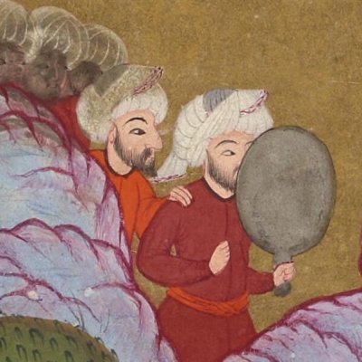 Le serpent rieur et le miroir. Le démon Kāẓima (Matâli' al-sa'âdet, Bnf sup.turc242, f90v)