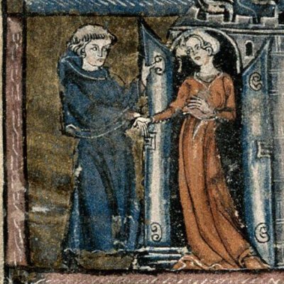 Oiseuse se présente à l'amant (Roman de la rose, Draguignan, Ms 17 (R. 1), f6)