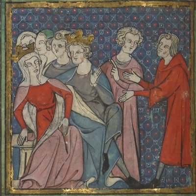 Fureur du roi et de la reine apprenant l'enlèvement de leur fille (Cleomadés, Bnf Français 1456, f50v)