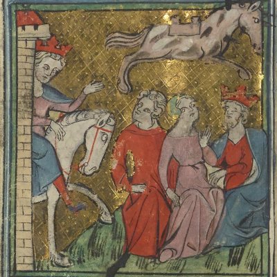 Le roi Menadius se rend auprès de Clarmondine et de Crompart (Cleomadés, Bnf Français 1456, f55v)
