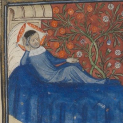 Songe du poète. Arrivée au verger de Déduit (Roman de la rose, Bnf Français 25526, f1)