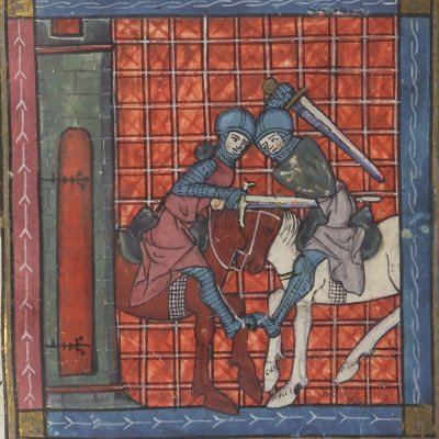 Victoire sur Aguingueron (Perceval, Bnf Français 12577, f13r) 