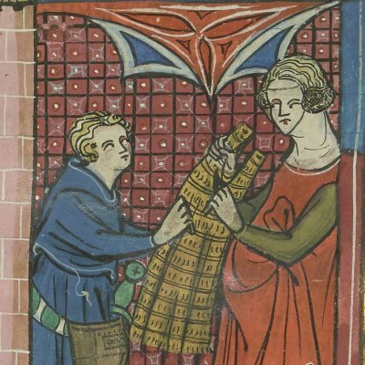 Énée quitte le château de Latinus et prend les armes de Vénus (Roman d'Énéas, Bnf Français 60, f165r)