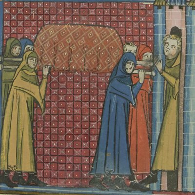 Le corps de Pallas est ramené à Mont Alban (Roman d'Énéas, Bnf Français 60, f171v)