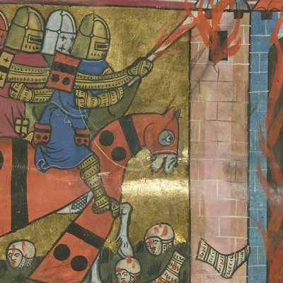 Assaut et incendie de Laurentes (Roman d'Énéas, Bnf Français 60, f184)