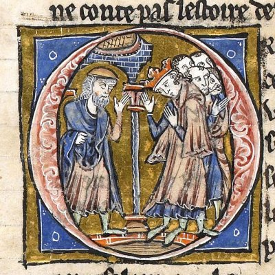Vespasien se sépare de Joseph à Jérusalem (Histoire du saint graal, Rennes 255, f7v)