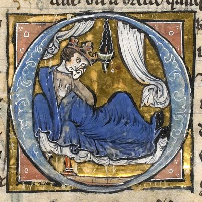 Évalac dans son lit (Histoire du saint graal, Rennes 255, f10v)