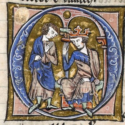 Evalac se réjouit (Histoire du saint graal, Rennes 255, f25v)