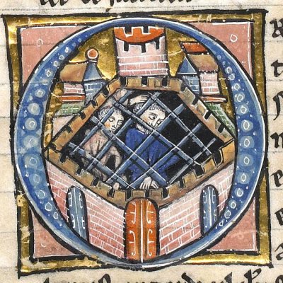 Nascien emprisonné (Histoire du saint graal, Rennes 255, f36v)