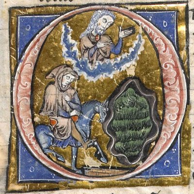 Nascien emporté par une nuée (Histoire du saint graal, Rennes 255, f39)