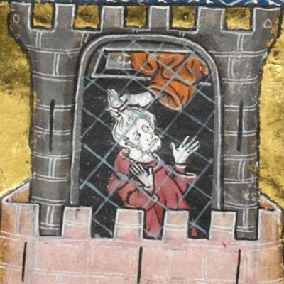 Nascien en prison (Histoire du saint graal, BL Royal 14 E III, f42r)