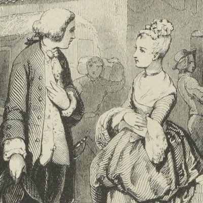 Des Grieux rencontre Manon dans la cour de l'hôtellerie d'Amiens (Manon Lescaut, éd. Janin, 1839) - Tony Johannot