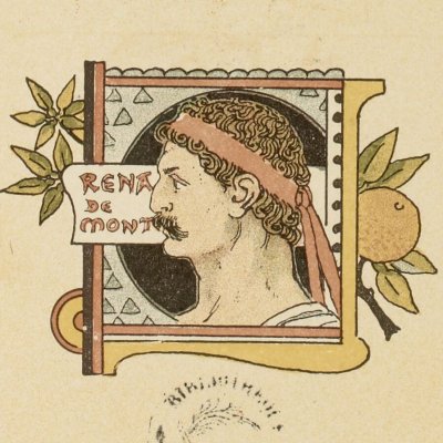 Page de titre avec le buste de Renaud de Montauban (Histoire des quatre fils Aymon, éd. Marcilly, 1883) - Grasset