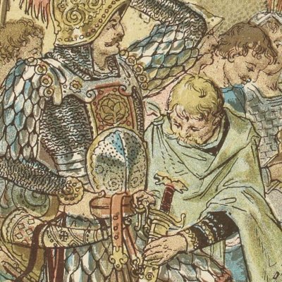 Aymon présente ses fils à Charlemagne (Histoire des quatre fils Aymon, éd. Marcilly, 1883) - Grasset