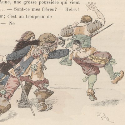 Barbe Bleue tué par ses beaux-frères (Les Contes de Perrault illustrés…, éd. Larroumet, 1905) - Zier