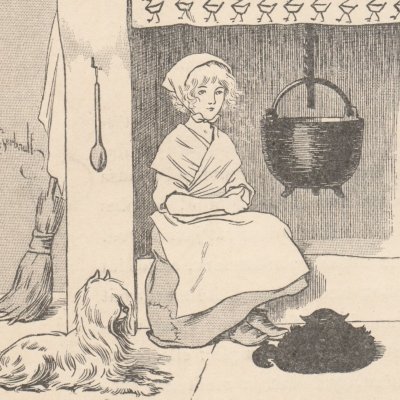 Cendrillon au coin de la cheminée (Les Contes de Perrault illustrés…, éd. Larroumet, 1905) - Gerbault