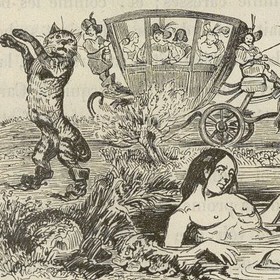 Le Chat botté. Le marquis de Carabas se noie ! (Contes de Perrault, Blanchard, 1851) - Grandville