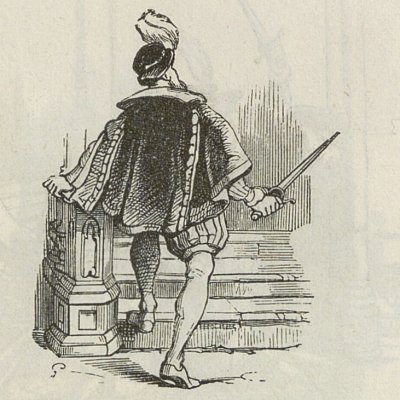 Barbe Bleue au pied de l'escalier (Contes de Perrault, Blanchard, 1851) - Grandville