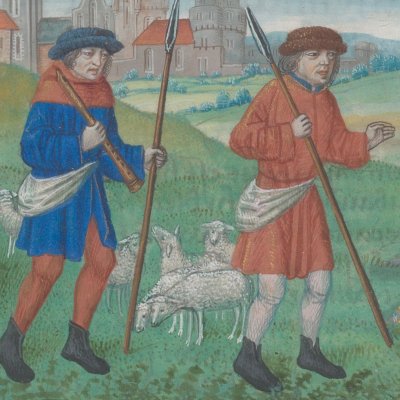 Corydon et Alexis (Virgile, Bucoliques 2, Gand BHSL.HS.9020, f23v)