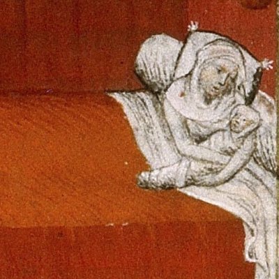 La naissance de l'enfant (Virgile, Bucoliques 4, Lyon Ms P.A. 27, f8)