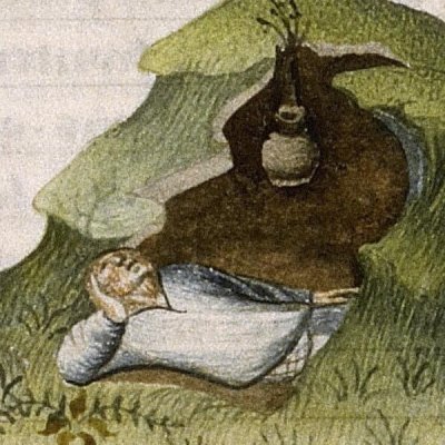 L'ivresse de Silène (Virgile, Bucoliques 6, Lyon Ms P.A. 27, f11)