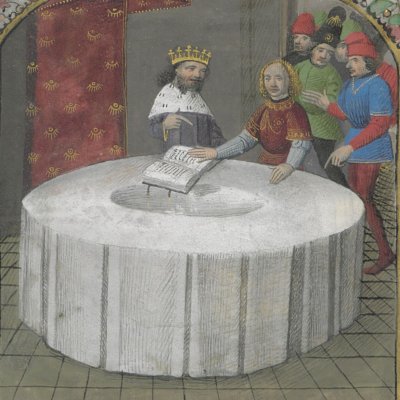 Tristan prête serment comme chevalier de la table ronde (Lancelot du Lac, Bnf Français 116, f676) - Evrard d’Espinques